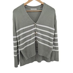 Moon & Madison XS‎ Striped Cardigan Sweater Sage Green Button Front Knit Layer